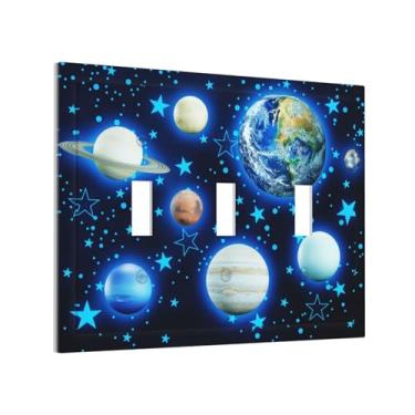 Imagem de Stars Planet 3 Gang Light Switch Cover Blue Solar Decorative Wall Plate Triple Toggle System Glow Switchplate Electrical Face Plate for Home Nursery Decor