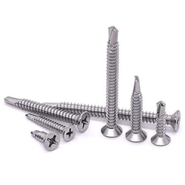 Imagem de Parafuso de cabeça chata #8 x 4,45 cm, pacote com 50, 410 de aço inoxidável, parafusos Phillips Tek, cabeça de treliça modificada, parafusos autoatarraxantes