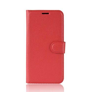 Imagem de NEKOYA Capa para LG L-01L, carteira flip de couro PU premium com compartimento para cartão, suporte e fecho magnético [capa interior à prova de choque de TPU] Compatível com LG L-01L Vermelho