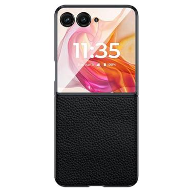 Imagem de LTLMYDAM Capa de couro genuíno para Moto Razr 50Ultra/50, capa de telefone fina estilo empresarial capa de proteção contra quedas traseira com textura de lichia, preta, 50Ultra