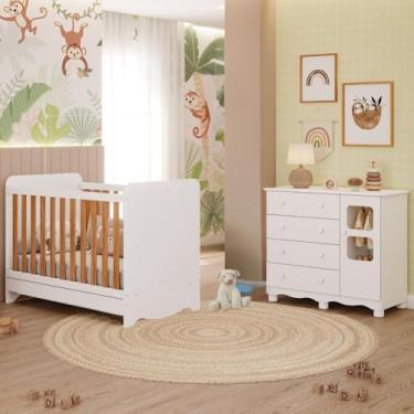 Imagem de Quarto de Bebê Completo com Berço Americano Ben 3 Em 1 Cômoda Uli 4 Gavetas Móveis Peroba Branco/grade Amendoa