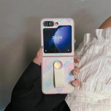 Imagem de Capa luxuosa de couro pu com suporte de anel, para samsung galaxy z flip 6 4 5 3 z6 flip4 capa protetora fina, fenlanax, para samsung z flip 3