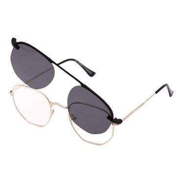 Imagem de Armação Óculos De Grau Masculino Hexagonal 2 Em 1 Gold - Palas Eyewear