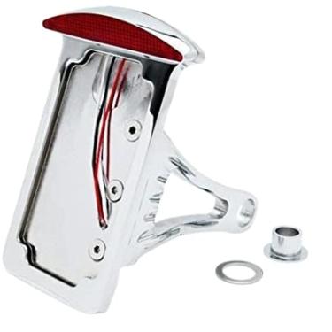 Imagem de HTTMT Suporte de placa de licença MT301-CD cromado com montagem lateral plana com luz de freio traseira LED 7/8 polegadas ou 1" Eixo compatível com Suzuki Kawasaki V-Star Vstar 950 1100 1300 Classic Tourer