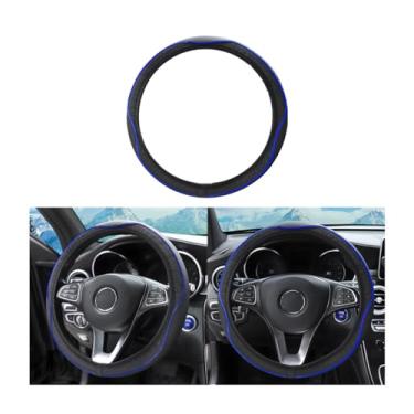 Imagem de zipelo Capa de volante de couro premium, universal 38 cm, protetor de volante respirável antiderrapante estilo esportivo, acessórios internos automotivos para a maioria dos carros, SUVs, vans, caminhões (azul)