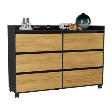 Imagem de Cômoda 6 gavetas Prima Preto/Mel - Móveis Primus