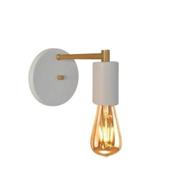 Imagem de Arandela Luminária Parede Quarto Branca c/ Dourado + Lâmpada - Arandel