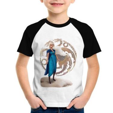 Imagem de Camiseta Raglan Infantil Daenerys Targaryen Art - Foca na Moda, Branco
