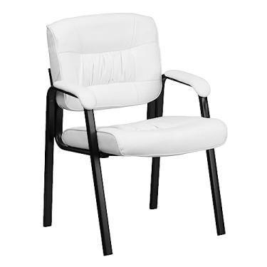 Imagem de Flash Furniture Cadeira de recepção lateral executiva White LeatherSoft com moldura de metal preta