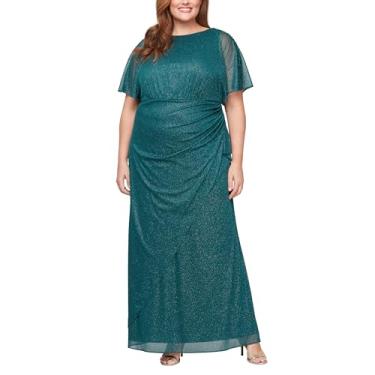 Imagem de S.L. Fashions Vestido longo formal plus size para mãe da noiva com enfeite de ombro e fenda frontal, Pinheiro - sem fenda frontal, 50