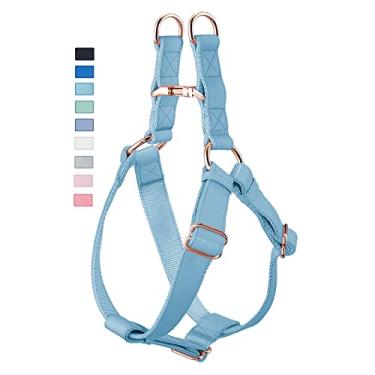 Imagem de Peitoral de couro macio para cães – Peitoral ajustável para cães com fivela de metal resistente em ouro rosa, colete de nylon Freedom para cães pequenos, médios e grandes, treinamento fácil de