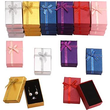 Imagem de Conjunto de 24 peças de caixa de presente pequenas e vazias para presente, embalagem decorativa com laços, caixas de joias de papelão para organizar brincos, colares, anéis, pingentes, joias, 6 cores