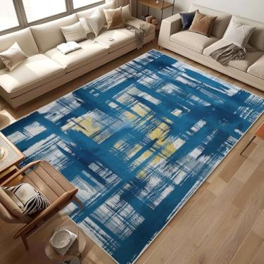 Imagem de Tapete abstrato boho 20 x 25 cm azul marinho tapete neutro lavável grande tapete estampado macio antiderrapante para entrada, sala de estar, quarto, sala de jantar, cozinha, decoração de casa 20 x 25