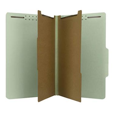 Imagem de The File King Pasta de arquivo com divisória verde claro da Pressboard Classification | Tamanho legal - Caixa com 10 | Duas divisores | Seis pinos de fixação duráveis de 5 cm | Aba superior cortada