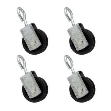 Imagem de Kit 4 Roldana 55mm Gancho P/Elevação Aço Nylon 250Kg P/Poço  - Robuste