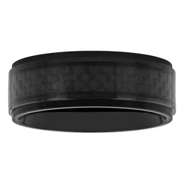 Imagem de STEEL NATION JEWELRY Anéis de casamento masculinos de titânio com acabamento preto e fibra de carbono preta 8 mm com vários tamanhos de anel, Metal, Sem Pedra Preciosa