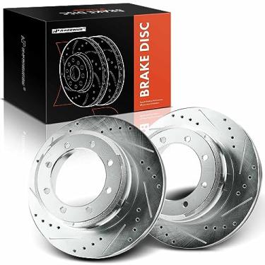 Imagem de A-Premium Rotores de freio a disco traseiro perfurados e ranhurados de 13,38 polegadas (339,80 mm) compatíveis com modelos Ford selecionados - F-350 Super Duty 2005-2012, F-450 Super Duty 2011-2012,
