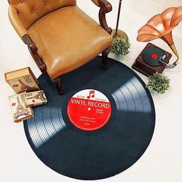 Imagem de Aomesinc Tapete de área de disco de vinil, tapete de piso com padrão de disco de vinil moderno, tapete antiderrapante redondo ((120 x 120 cm), estilo C)