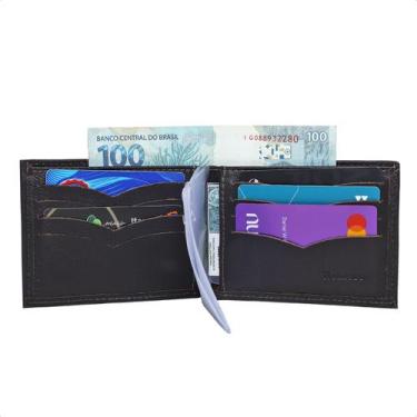 Imagem de Carteira masculina em couro legitimo com plastico porta cartao romoro,