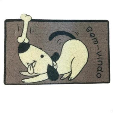 Imagem de Tapete Capacho Porta de Entrada Pets 'Bem-vindo' 100% Poliéster Emborrachado 60cm x 40cm Para Receber Com Estilo (Cachorro Brincalhão)