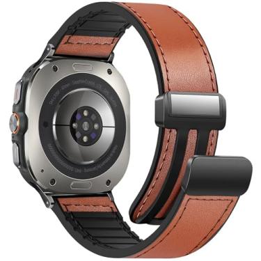 Imagem de WestEagle Pulseira magnética de couro para relógio compatível com Samsung Galaxy Watch Ultra de 47 mm (2024), design de fivela magnética, pulseiras de substituição clássicas ajustáveis para homens e