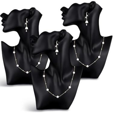 Imagem de RattanView 3 peças, colar de busto, manequim, expositor de joias de resina preta, suporte de exibição para vendedores, brincos, anéis, pingentes, programas de venda de decoração de casa
