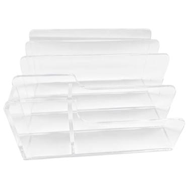 Imagem de shamjina Organizador de arquivo de mesa de acrílico Arquivo transparente suporte 4 Compartimentos Vertical Desktop File Pasta File Cermador para livros de