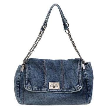 Imagem de Extolove Bolsa jeans, bolsa tiracolo jeans Y2K bolsas jeans para mulheres flip denim bolsa de ombro, Azul