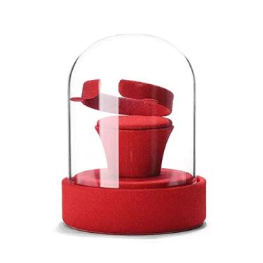 Imagem de Porta-joias Suporte de pulseira organizador de joias de veludo e display com tampa de vidro suporte de exibição de joias decorativas para venda de shows Organizador de estande de joias(Red)