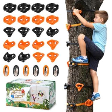 Imagem de TOPNEW 20 Ninja Tree Climbing Holds for Kids Climber, Orange & Black Tree Climbing Kit with 6 Ratchet Straps for Outdoor Ninja Warrior Obstacle Course Training