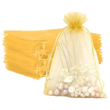 Imagem de Sacos de organza, 50 unidades de sacos de organza, 10 x 15 cm, sacolas douradas para lembrancinhas de casamento, cordão de malha, sacos de presente de joias, bolsas de doces, sacolas de lembrancinhas
