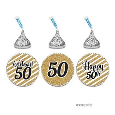 Imagem de Andaz Press Gold Glitter Milestone Kisses, Minis, Hershey Bar Labels, 50th Kisses