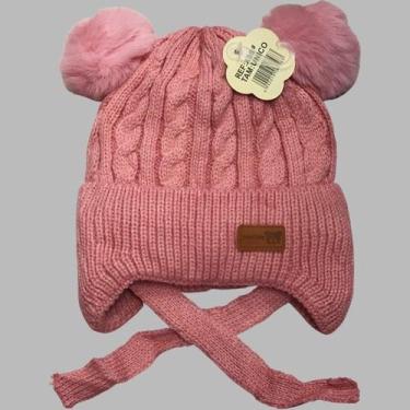 Imagem de Gorro/Touca Infantil com dois pompom Amarrar liso Forrada Por Dentro p
