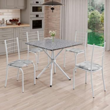 Imagem de Conjunto Sala De Jantar Mesa Quadrada 70x70cm Tampo Granito Ocre 4 Cadeiras Rio Paraopeba - Branco