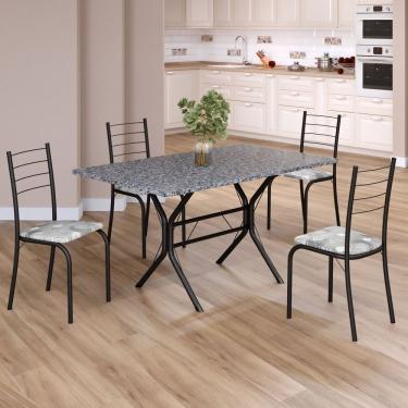 Imagem de Conjunto Sala De Jantar Mesa Retangular 120x75cm Tampo Granito Ocre 4 Cadeiras Rio Paraopeba- Preto Fosco