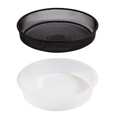 Imagem de Yojanner Tigela de alimentador de pássaros redonda de plástico e bandeja de metal redonda para pássaros, bandeja de malha de sementes de pássaros selvagens, tigelas de água de banho, acessório ao ar