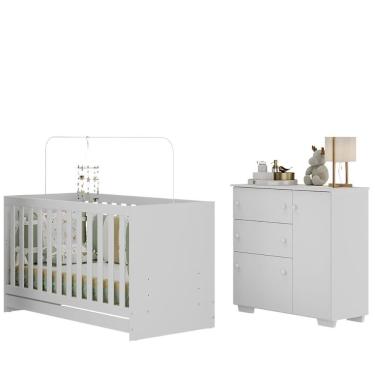 Imagem de Quarto Infantil Com Berço 3 Em 1 E Cômoda Algodão Doce Multimóveis Mp4249 Branco