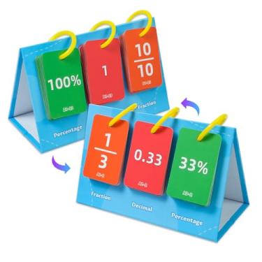 Imagem de Zwttey Fraction Manipulatives Cards: Double-Side Fraction Decimal Percentage Match Game Flip Chart, Homeschool Primary School Classroom Supplies, Teacher Must Have Teaching Aids