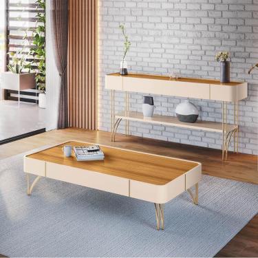 Imagem de Aparador Buffet Vivant E Mesa De Centro Cadenza Pés Em Aço Off White/cinamomo