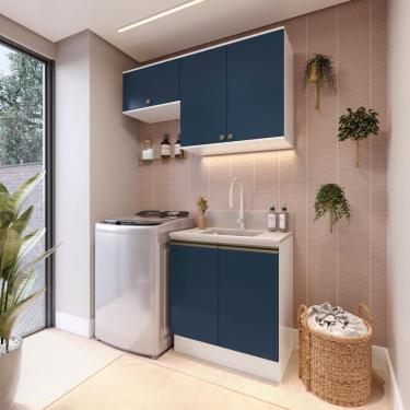 Imagem de Lavanderia Modulada Kappesberg Celeste 3 Peças Branco/azul 140cm