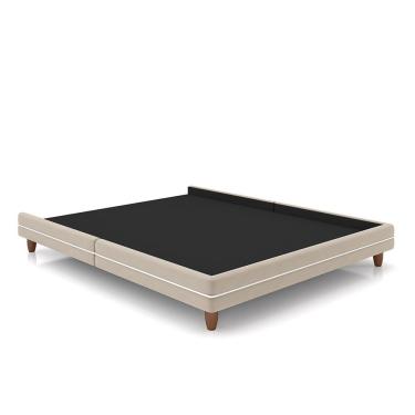 Imagem de Cama Avulsa Para Colchão Casal Torres Pés Em Madeira Veludo Bege G91 - Gran Belo