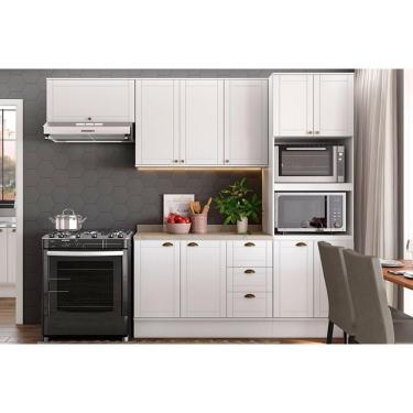 Imagem de Cozinha Completa Bella Kit 4 Módulos 7 Portas 3 Gavetas MDF 120cm Branco com Tampo