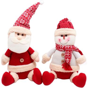 Imagem de Dupla Boneco Neve Papai Noel Sentado Decoração Natal De 35cm