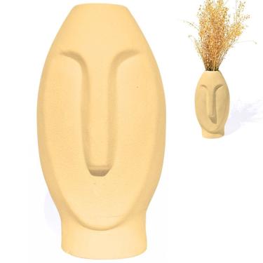 Imagem de Vaso Decorativo Solitário Moai 18cm Artesanal Em Cimento Amarelo
