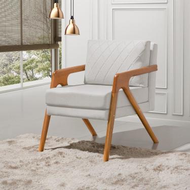 Imagem de Poltrona Mona Luxo Onix Madeira Maciça Tecido Linho Cinza Web Holz