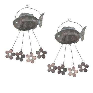 Imagem de Sino Dos Ventos Peixe Flores Kit 2 Unidades Jardim Quintal Decoraçao Varanda Enfeite Ambiente Externo