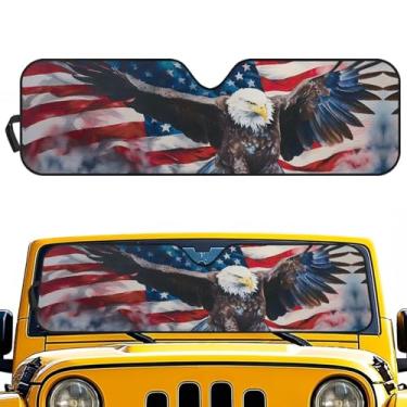 Imagem de Pirexcny Bandeira águia pára-brisa pára-brisa guarda-sol protetor térmico tapete de viseira de sol compatível com Jeep Wrangler Rubicon Sahara TJ JK JKU 2 portas e 4 portas acessórios interiores