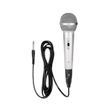 Imagem de Microfone Dinâmico Profissional, com Cabo P10 de 3 Metros, para Karaokê e Apresentações (Prata)