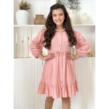 Imagem de Vestido Infantil Juvenil Com Manga Longa Com Botões E Cinto Estilo Cas
