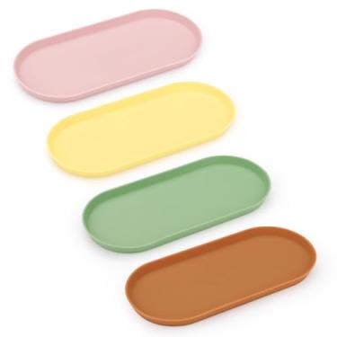 Imagem de LELE LIFE Pacote com 4 bandejas de silicone para balcão de banheiro, bandeja decorativa oval pequena de 22 cm para perfume, joias, chave, bugiganga, vela, suporte de esponja de pia de cozinha